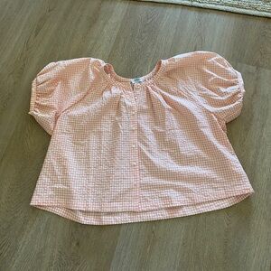 Rumored Light Pink Checkered Puff Sleeve Blouse